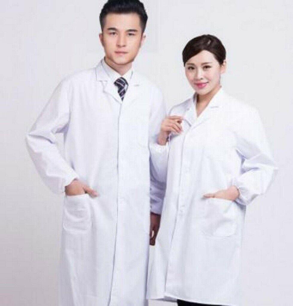 Womens Mens White Lab Coat Scrub Medical Doctors Lapel Collar Jacket Hospital