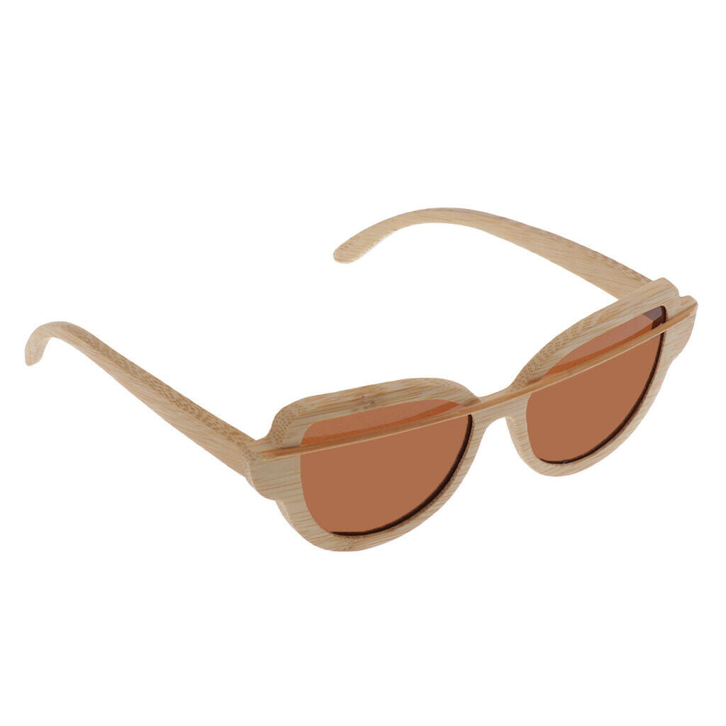 Women Handmade Bamboo UV 400 Polarized Sunglasses Wood Glasses + Box Brown
