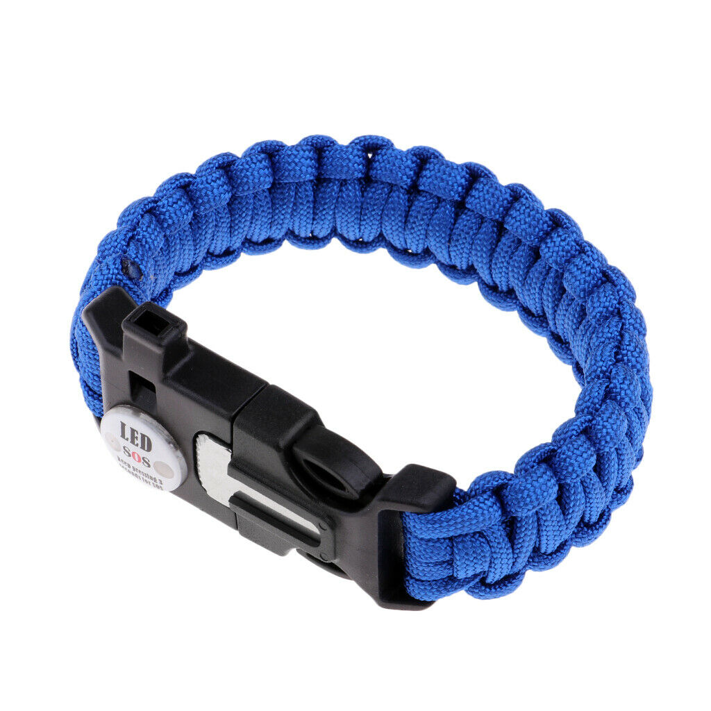 Outdoor Parachute Lanyard Survival Bracelet LED Webbing Rope Cord Blue
