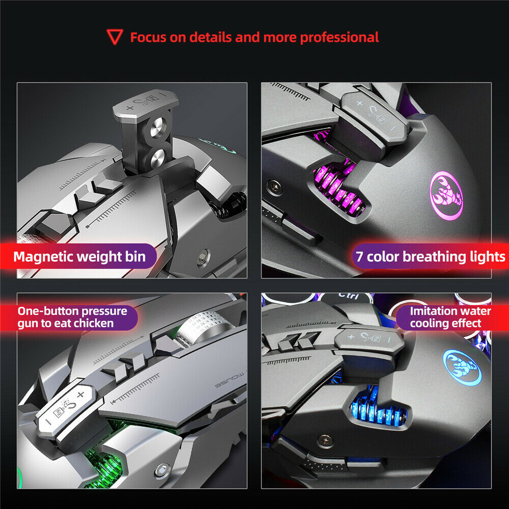 Professional Gaming Mouse 7 Programmable Buttons RGB LED USB Wired 6400DPI