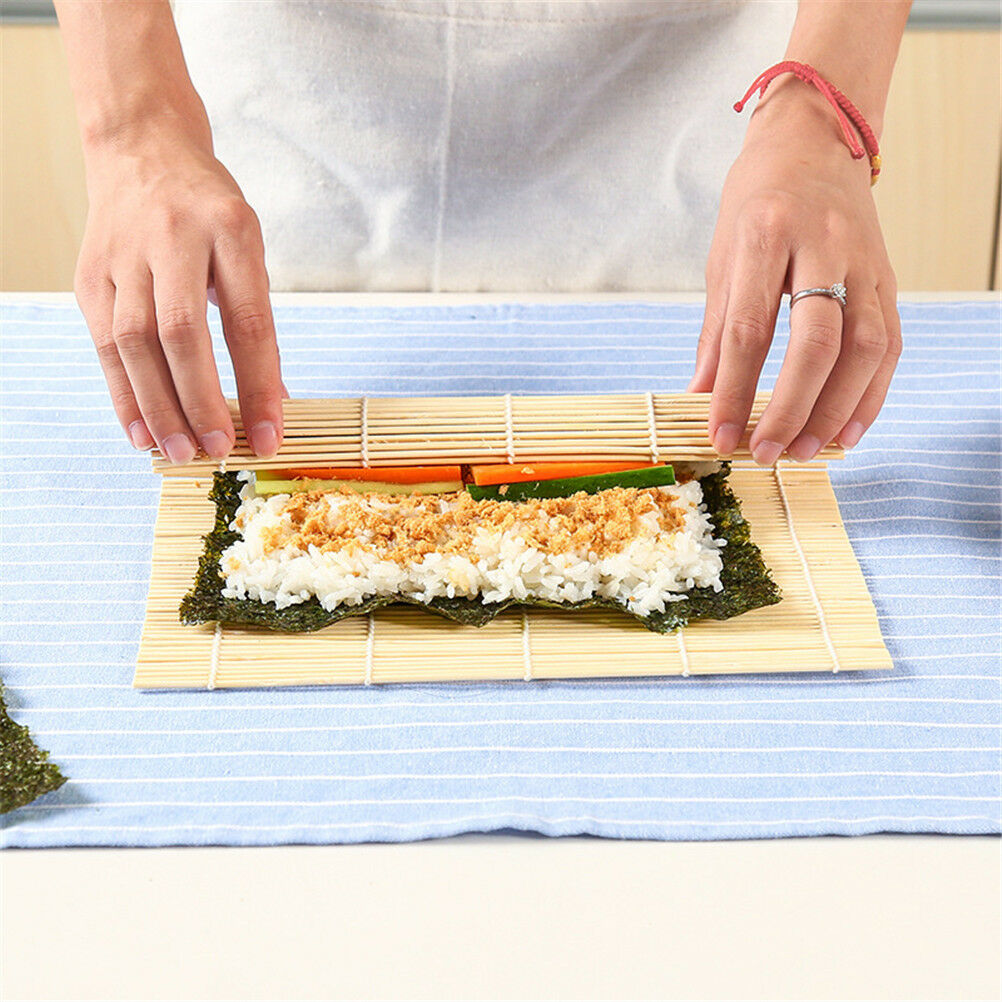 Sushi Mat Bamboo Maker Kit RiceRoll Mold Kitchen DIY Mould RollerRice Padd.l8