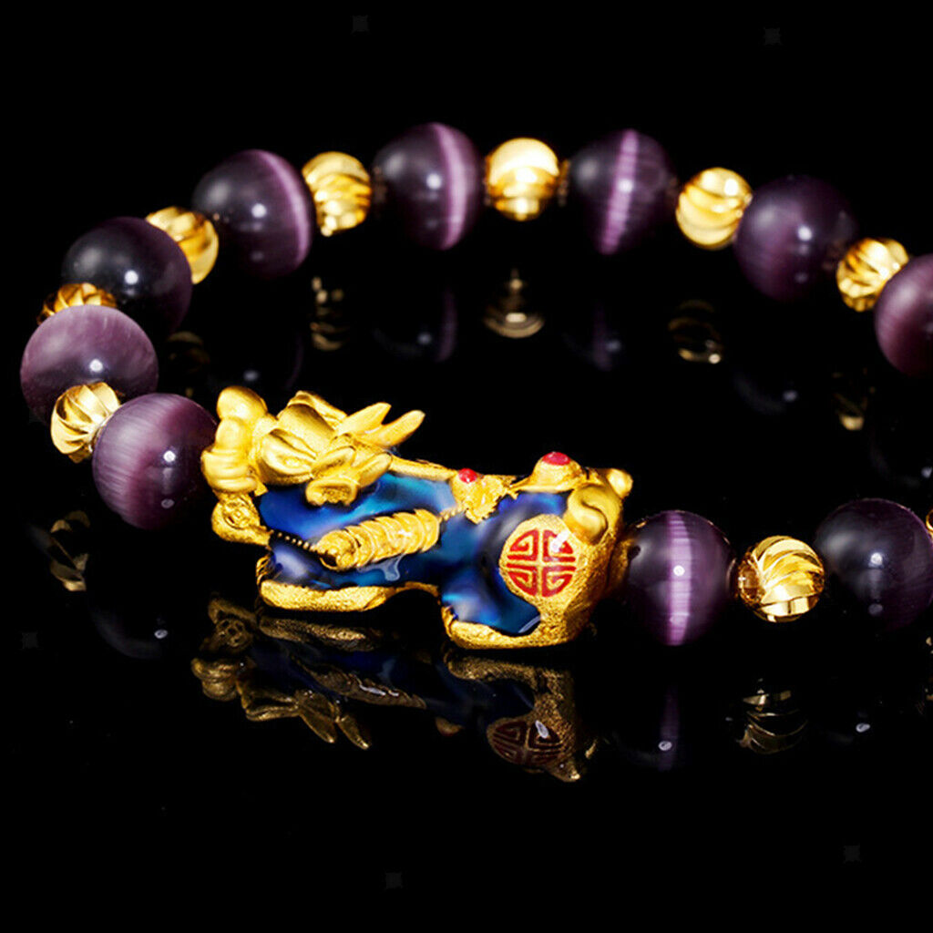 3x Chinese Feng Shui Black Obsidian Bead Pixiu Charms Alloy Bracelet Jewelry