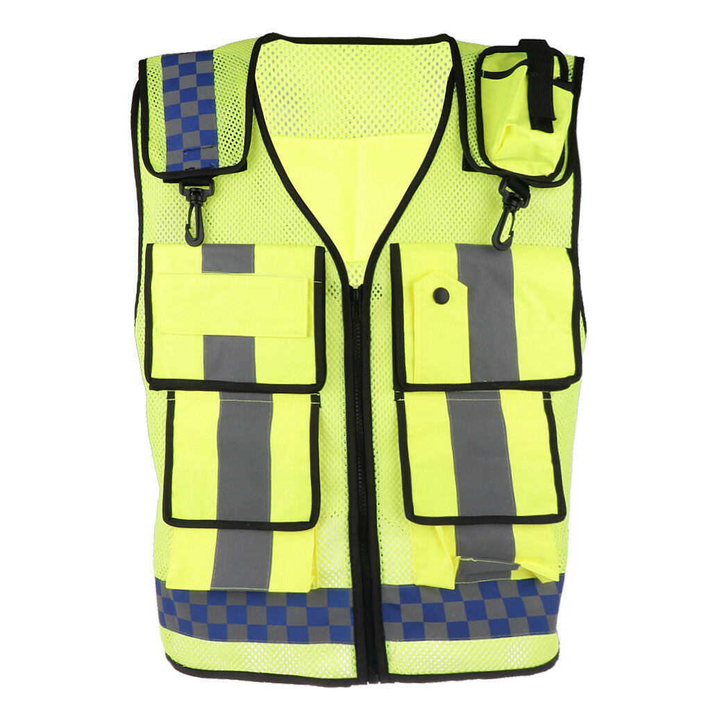 Reflective Safety Vest, Bright Neon Color w/ Reflective Strips, Zipper Front