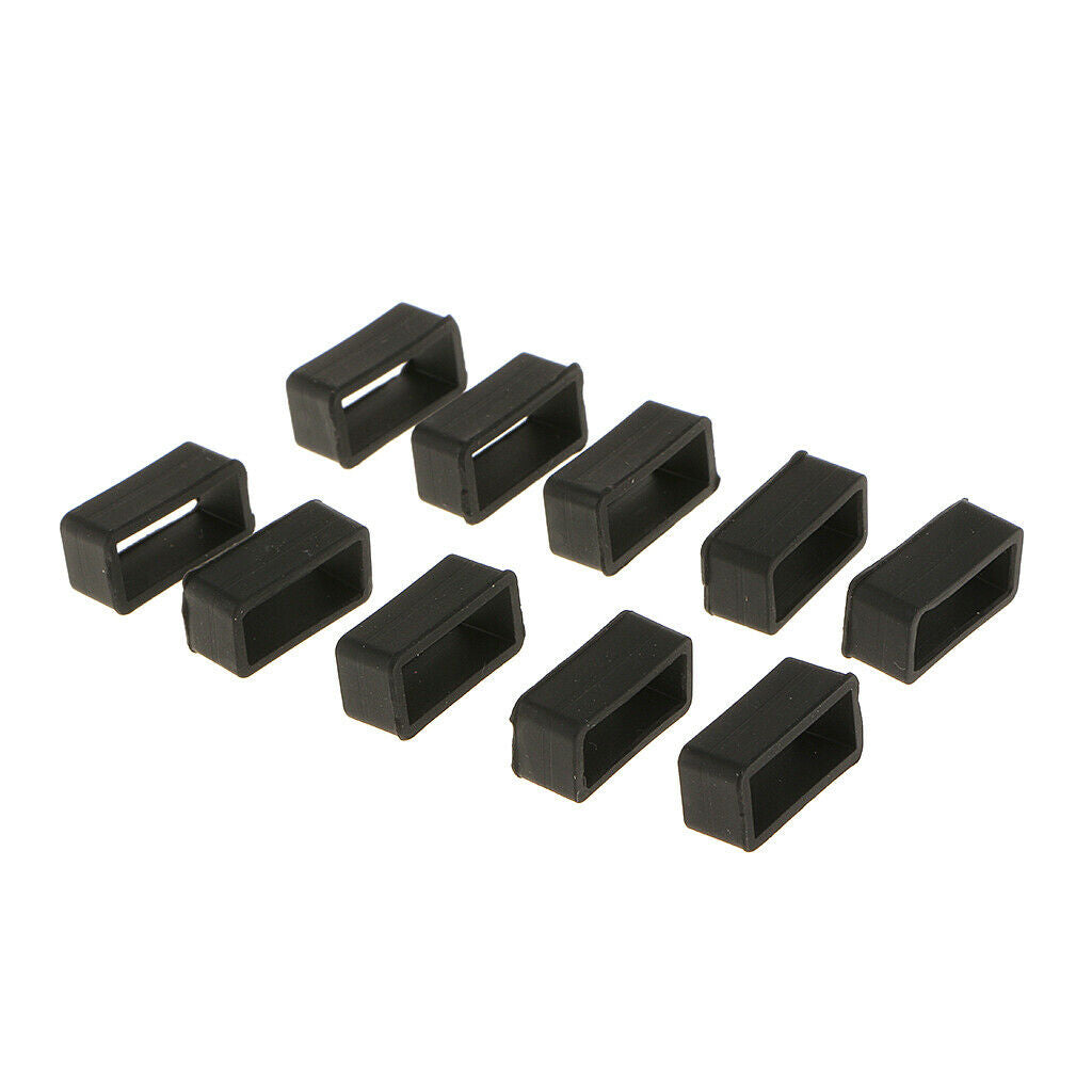 10Pcs Black Rubber Replacement Keeper Loops Watch Band Strap End Holder 18mm