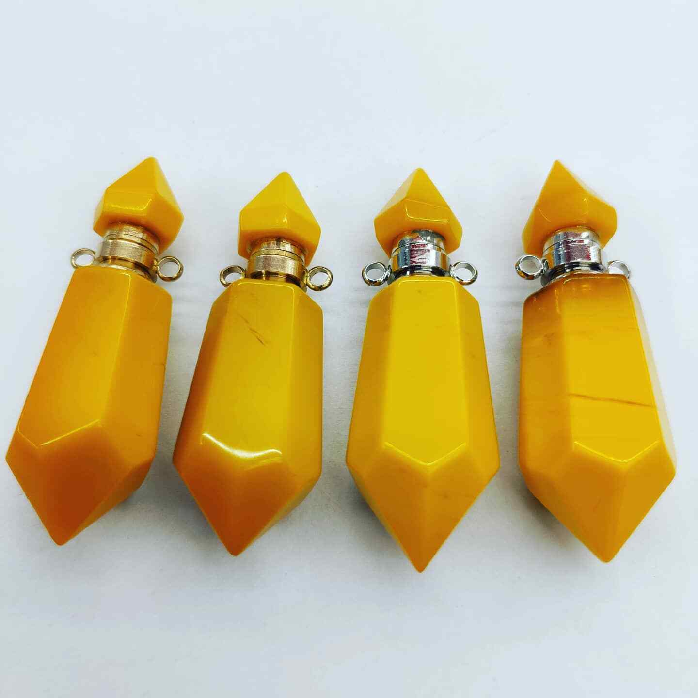 4Pcs 42x13mm Yellow Moonlight  Glass Hexagonal Perfume Bottle Pendant HH7028