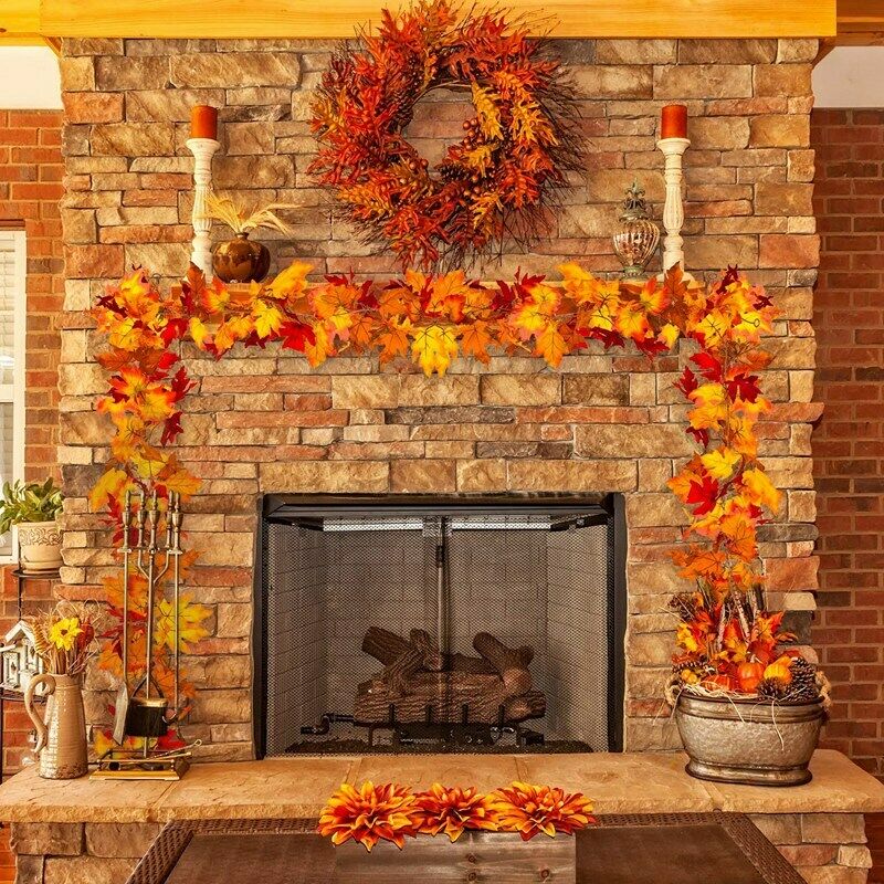 1X(2 Pcs Artificial Autumn Maple Leaves Garland, Fall Hanging Plant for Home9I8)