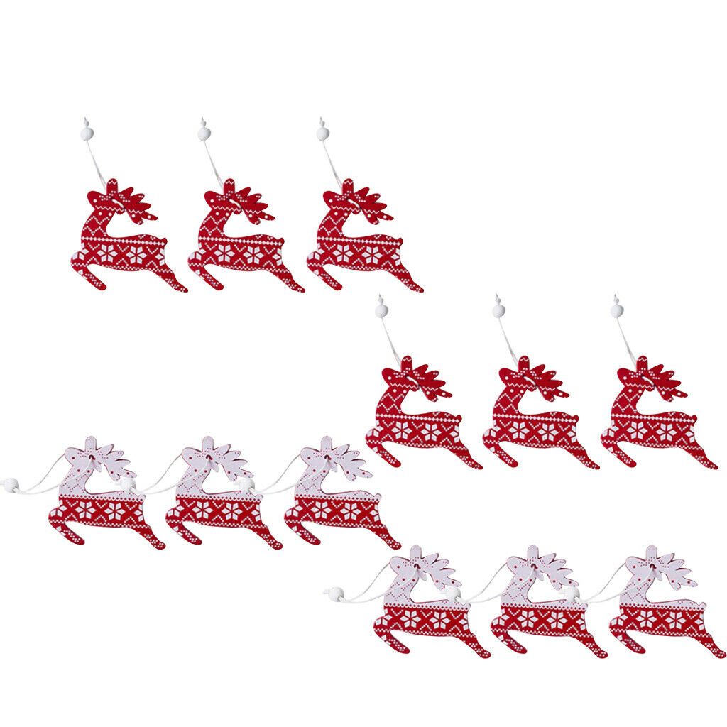 12pcs Christmas Elk Wooden Hanging Tags With Jute Twine In Box Red And White