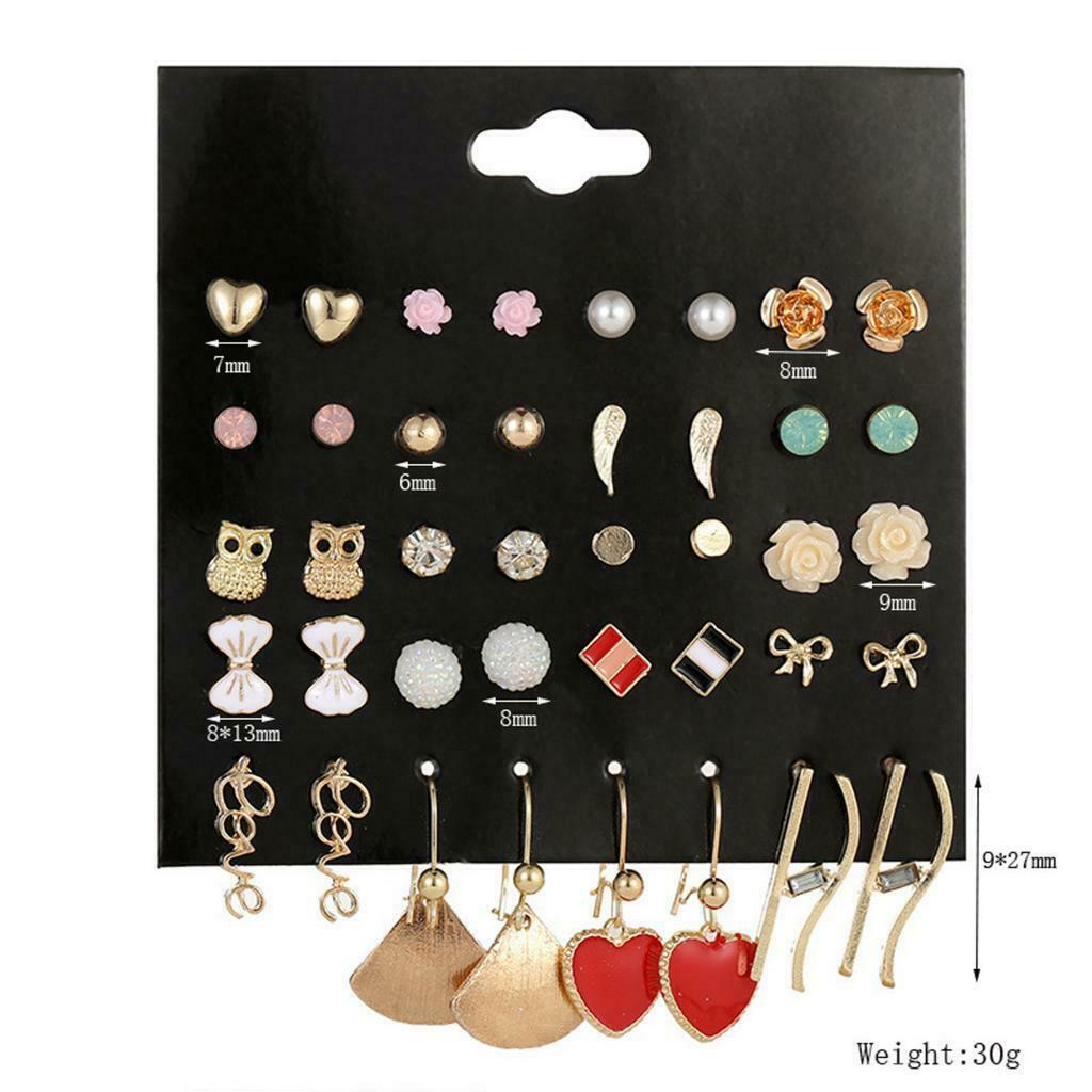 20 Pairs Simple Chic Women Earrings Stud Mixed Color Flower Earrings Stud