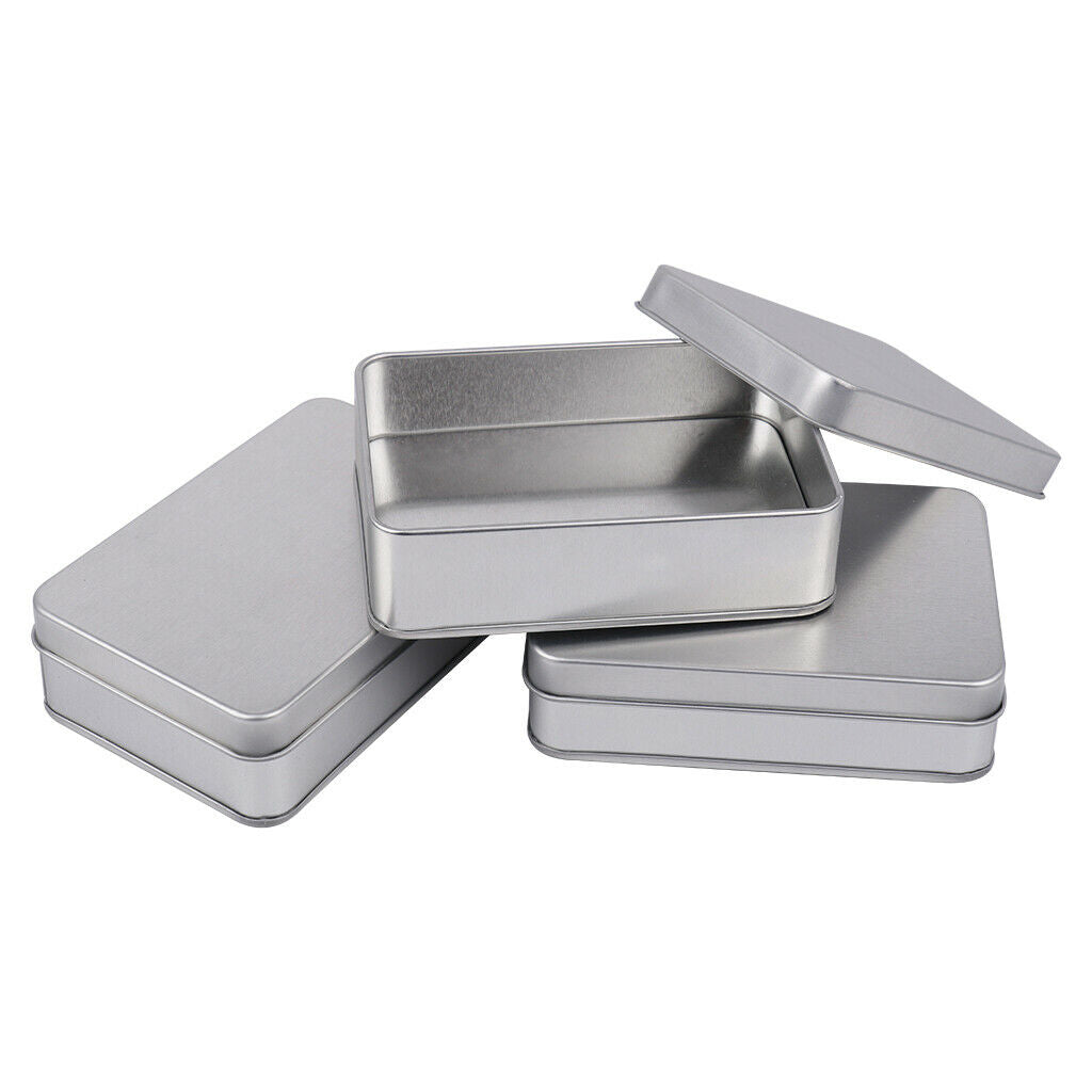 3x Rectangle Small Metal Tin Storage Box Case For Badge Money Coin Candy Key