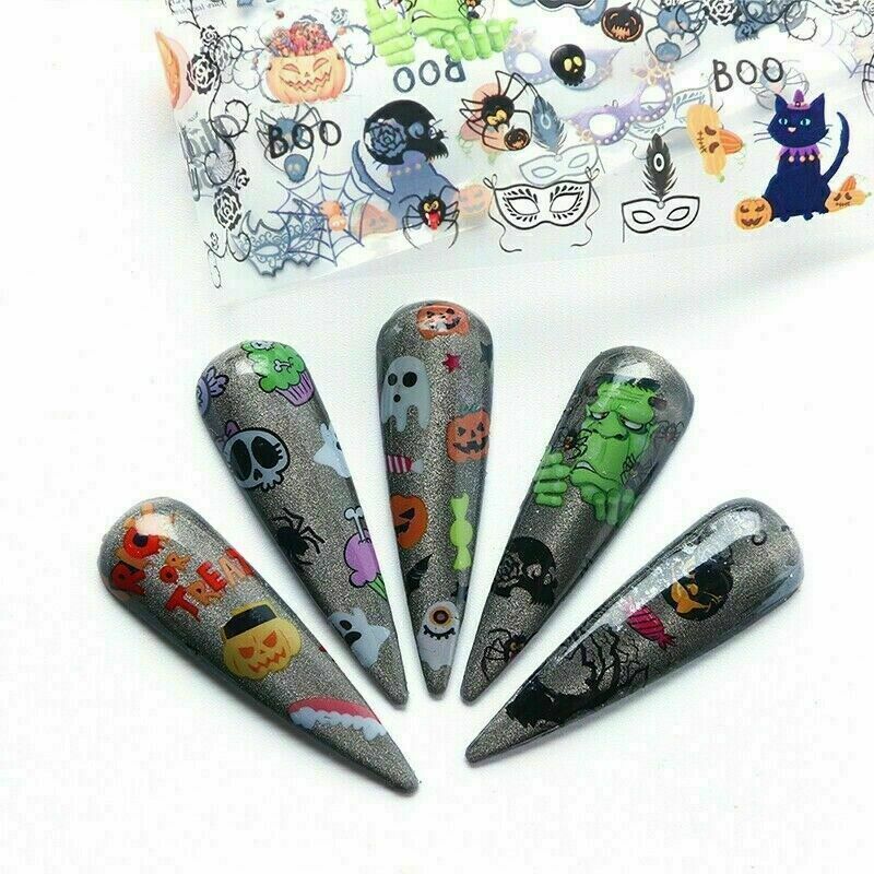 10Pcs Halloween Series Nail Foil Stickers Transfer Decals Paper Nail Decor