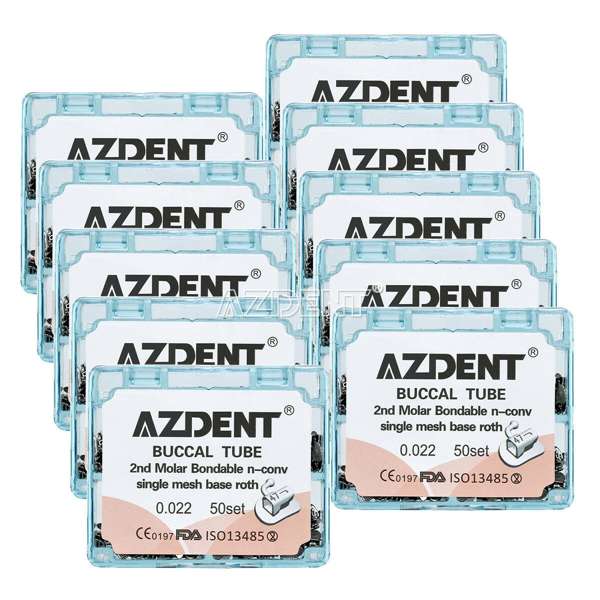 10X AZDENT Dental Orthodontic Buccal Tube 2nd Molar Bondable Non-Conv Roth.022
