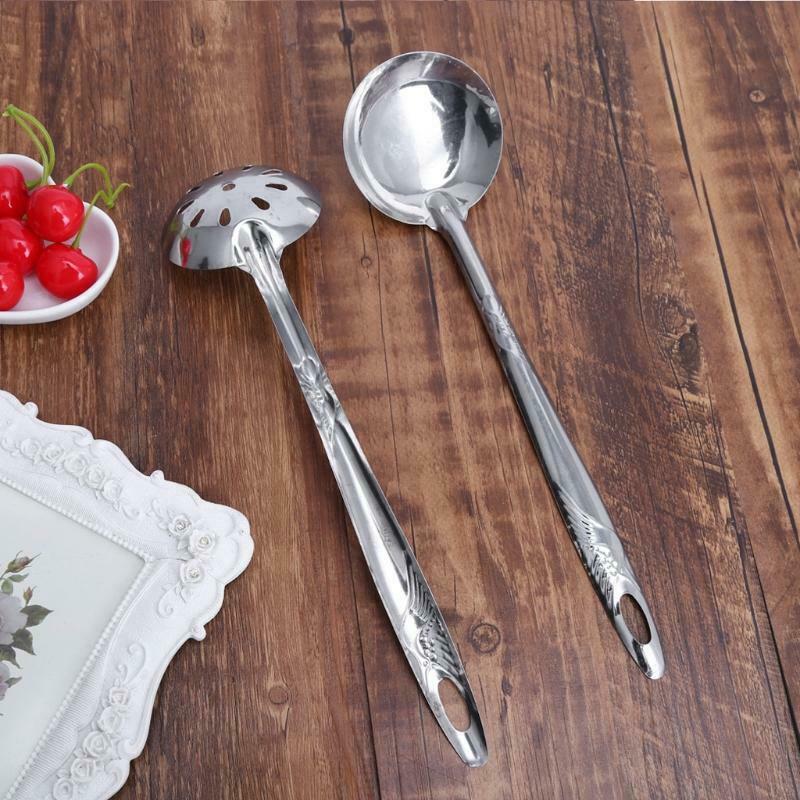 2Pcs Stainless Steel Large Soup Spoon Ladle Skimmer Colander Filter Kitchen Tool