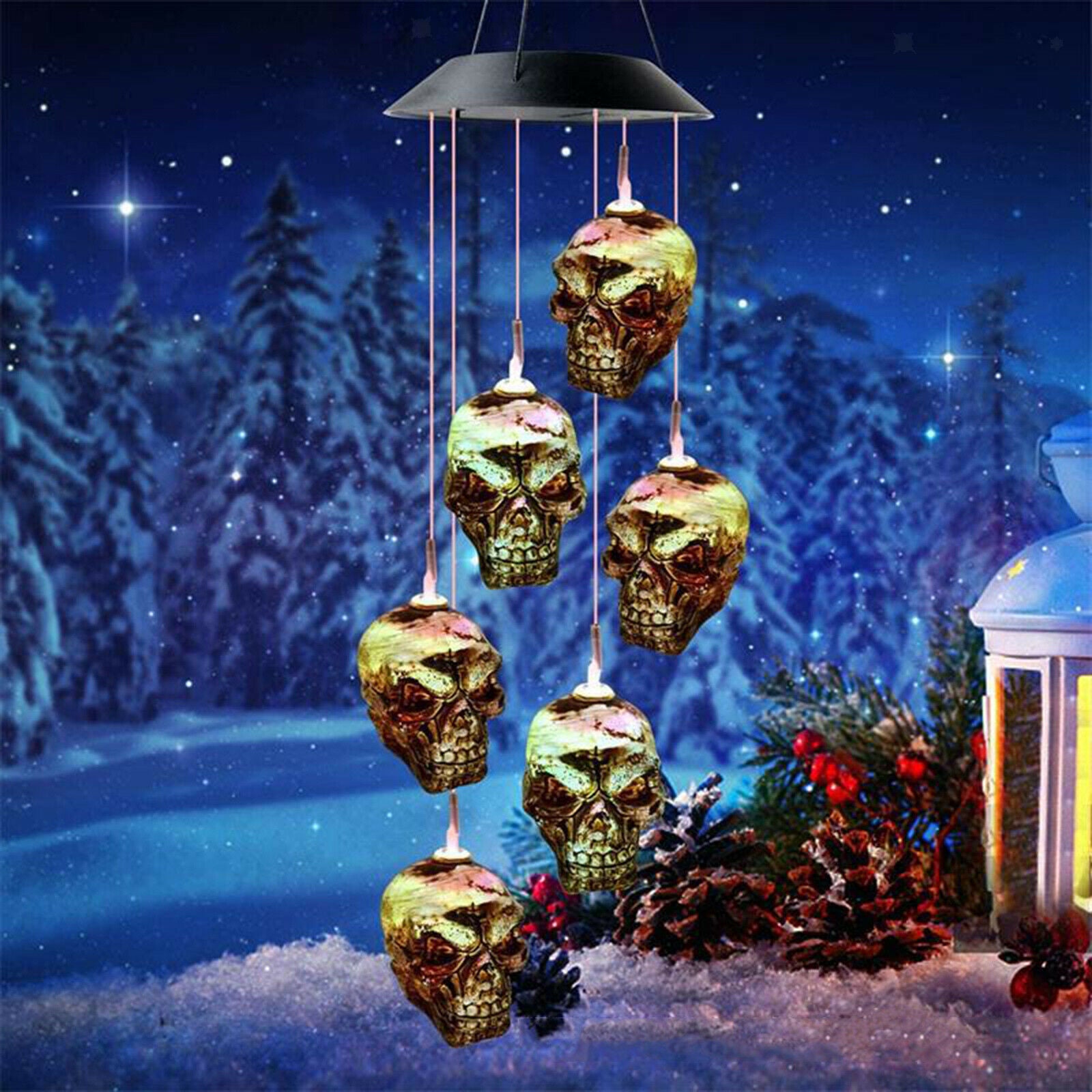 Solar Powered Wind Spinner Chimes Light Halloween Hanging Garden Yard Decor