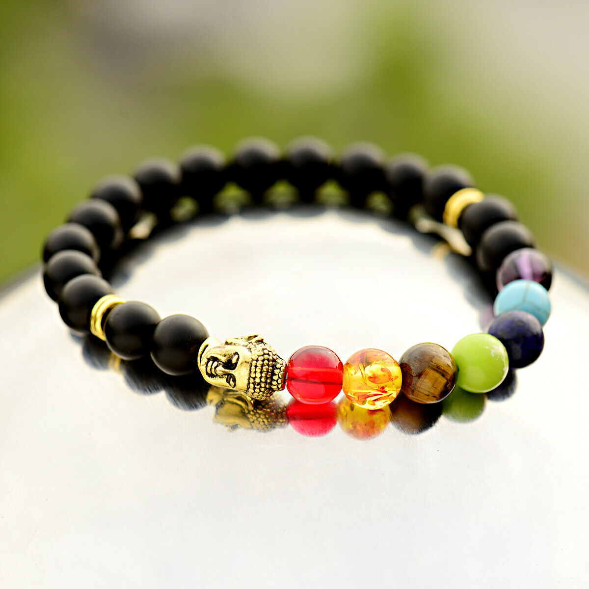 7 Chakra Healing Balance Beaded Yoga Reiki Golden Buddha Natural Stone Bracelets