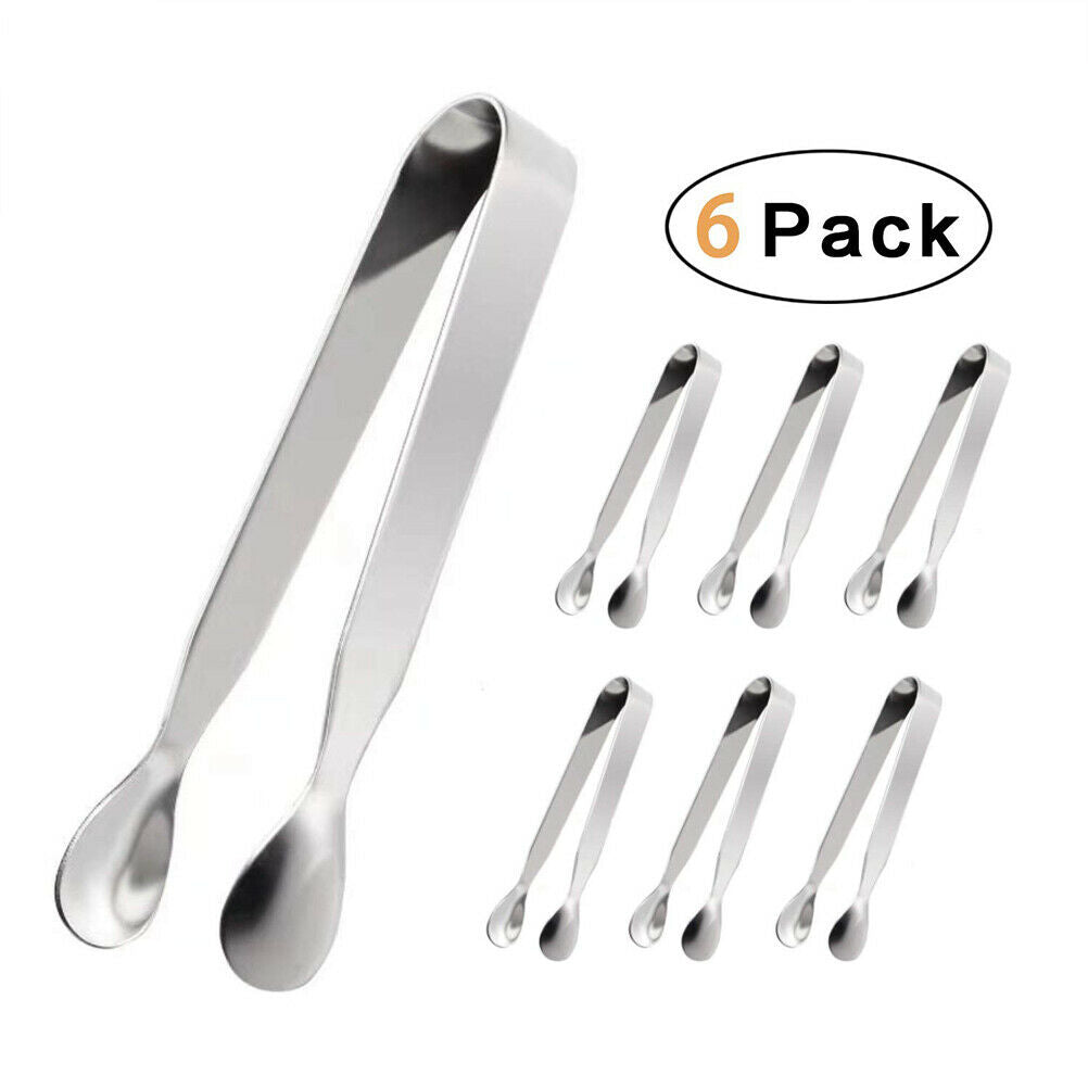 6Pcs Kitchen Mini Ice Tongs Stainless Steel Sugar Cube Appetizers Food Tongs