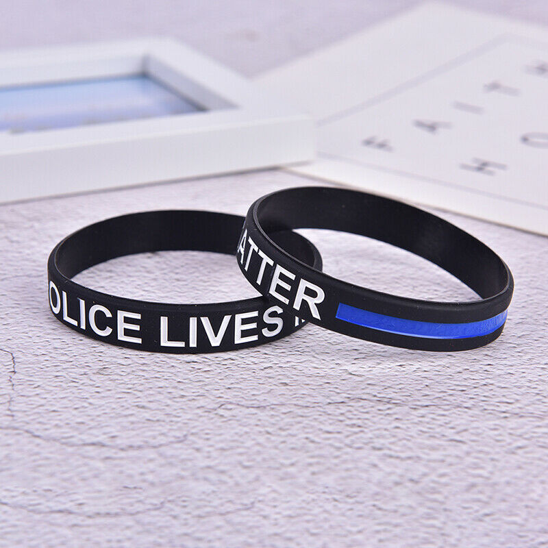 Fashion Style Police Lives Matter Wristband Black Thin Blue Line Rubber B.l8
