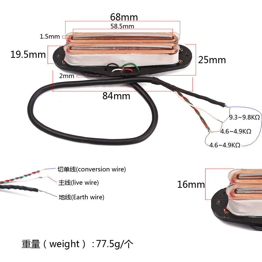 2x Double Hot Rail Pickup for Clear Guitar Parts