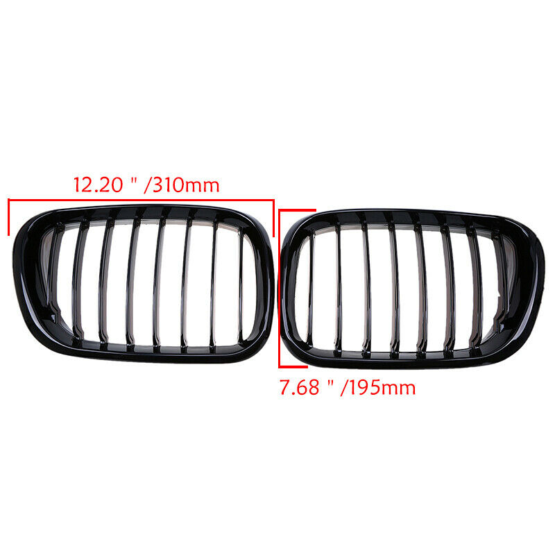 Pair Fit BMW X5 E53 2000 2001 2002 2003 Front Bumper Kidney Grilles Gloss Black
