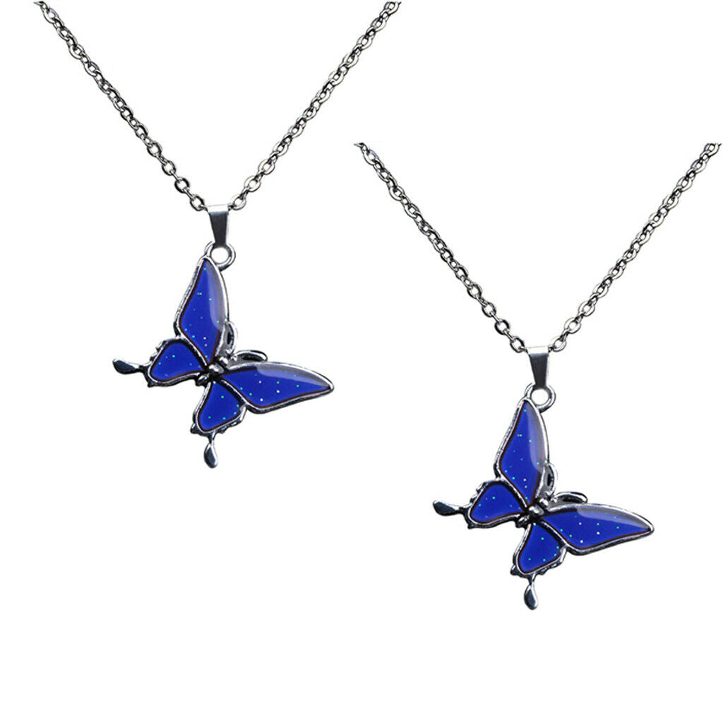 2pcs Fashion Funny Mood Change Color Butterfly Pedant Necklace Girls Jewelry