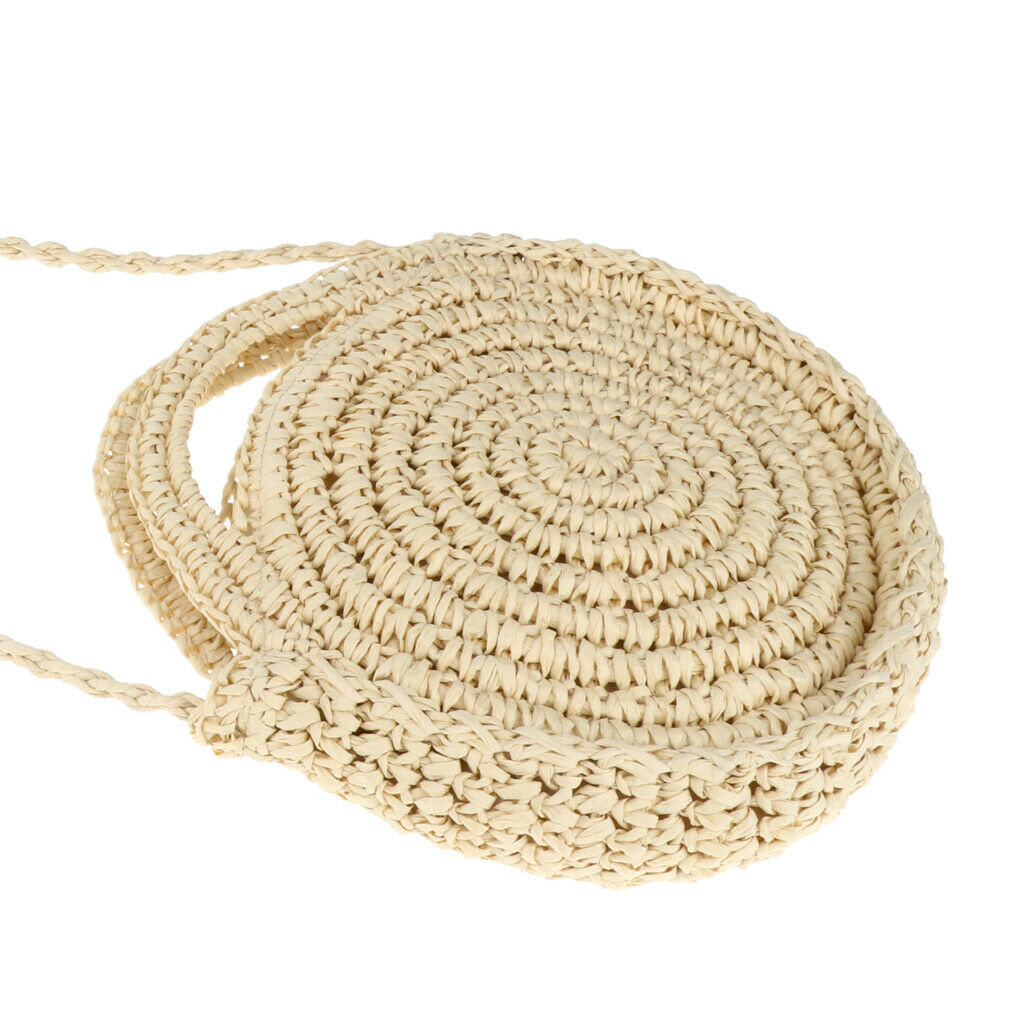 Straw Crossbody Bag Women Weave Shoulder Bag Round Summer Beach Purse Beige