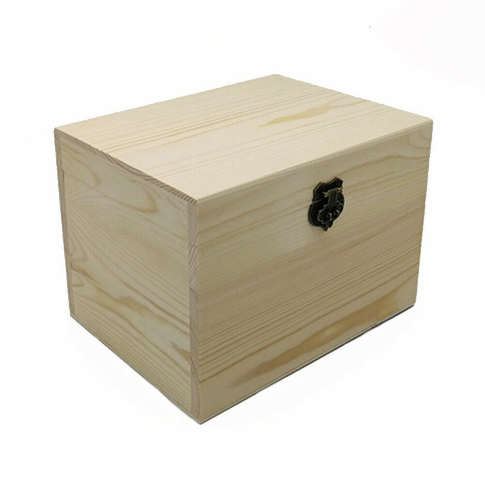 Wooden Treasure Chest Wood Box Case Necklace Jewelry Keepsake Trinket Storage