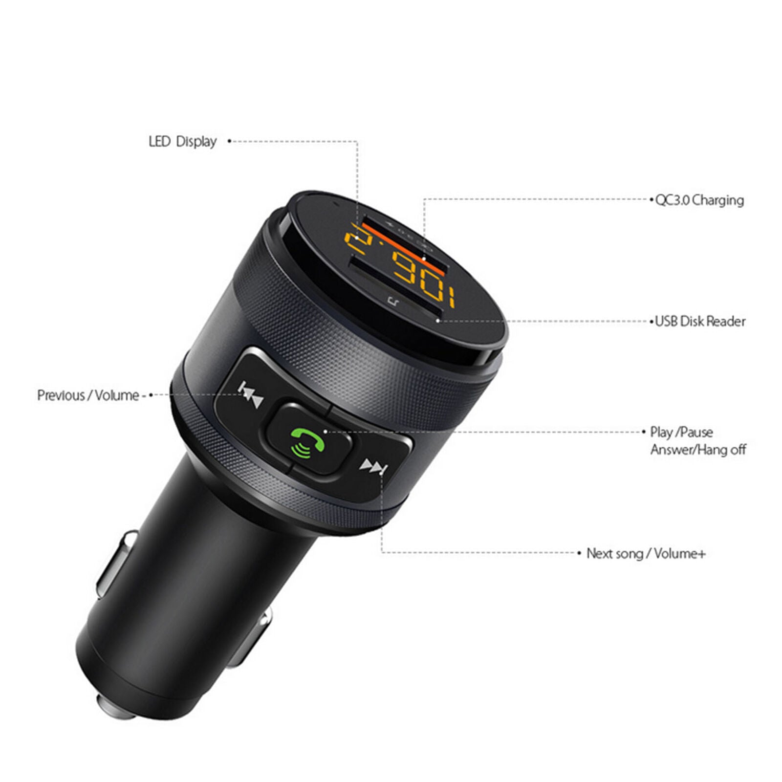 Bluetooth FM Transmitter for Car QC3.0 Wireless Bluetooth Adapter kit New