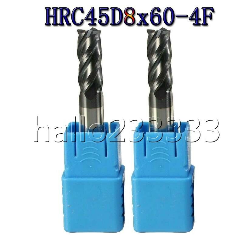 2PCS 8mm HRC50 HSS Straight Shank 4 Flute Tungsten steel cutter Cutter CNC Drill