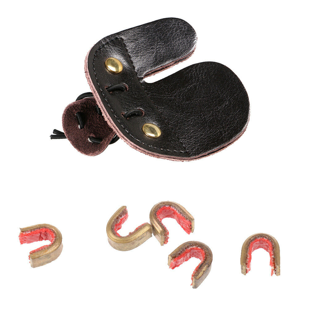 Leather Archery Finger Guard Protection Pad Glove + 5x Nocking Point Copper