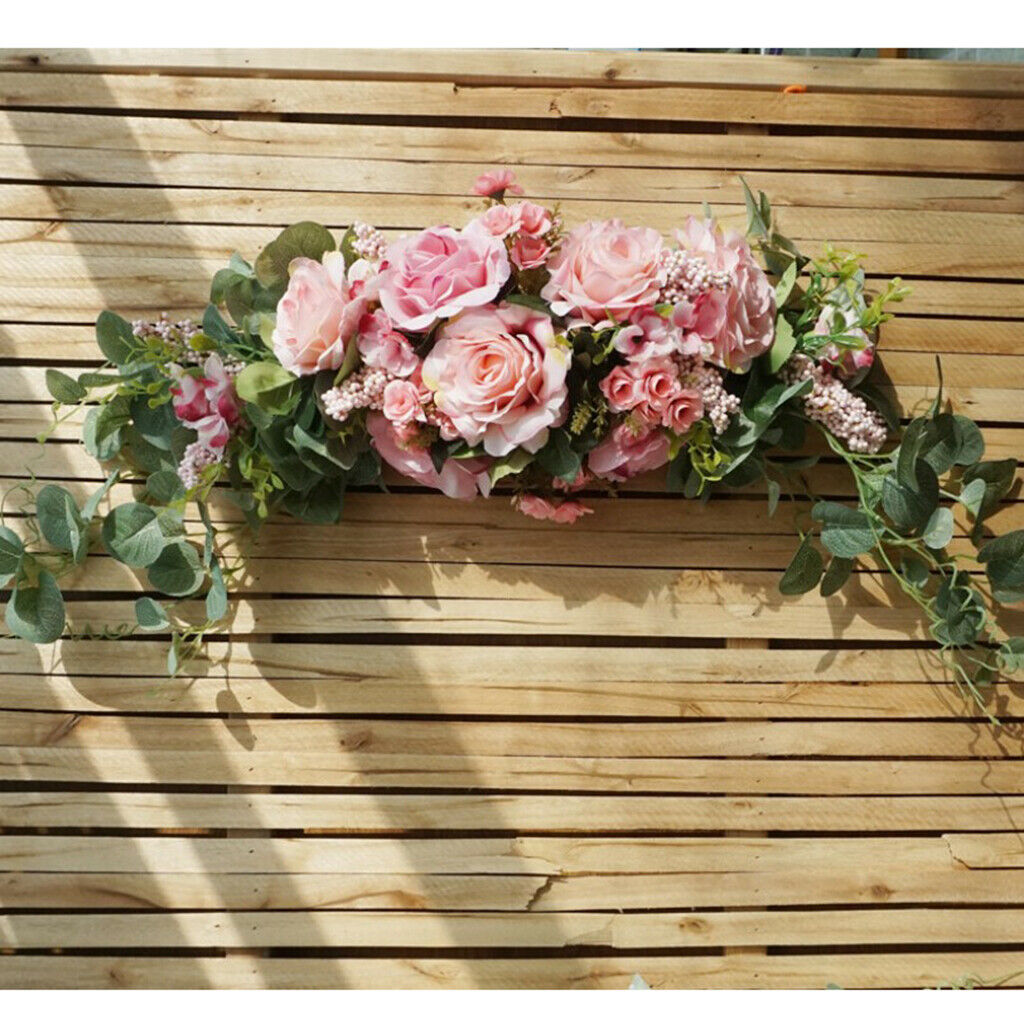 Artificial Flower Door Lintel Wreath Garland Window Door Decor Pink