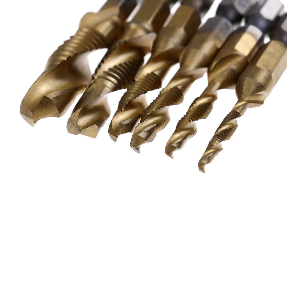 6pcs Hex Shank Titanium Plated Screw Thread Drill Bits Set Compound Tap M3-  Qx