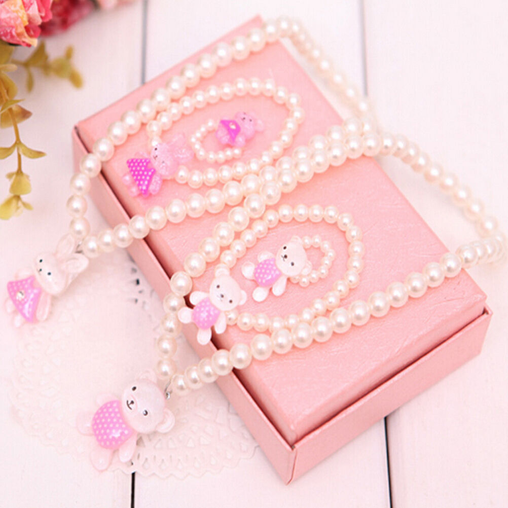 Children Girls Princess Baby Beads Necklace&Bracelet&Ring Set Jewelry Gif.l8