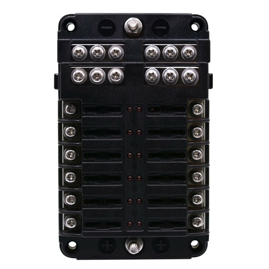 Auto Marine 12-Way Middle Size Blade Fuse Box Block with Red LED Clear PC Shell