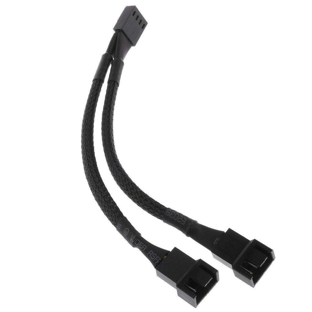 2 x 4 pin Fan 15cm Y Splitter Power Cable Black Sleeved for Computer PC Fan