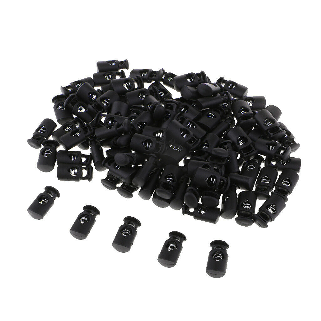 100Pcs Plastic Clothing Cord Locks Clip Ends Lanyard Toggle Stopper Black