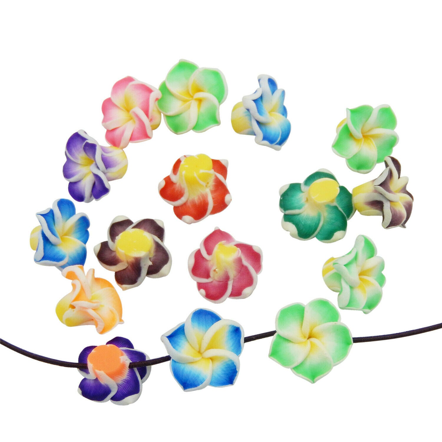 20 PCS Plumeria Frangipani Flower Polymer Clay Bead Hawaiian Bracelet Craft 15mm