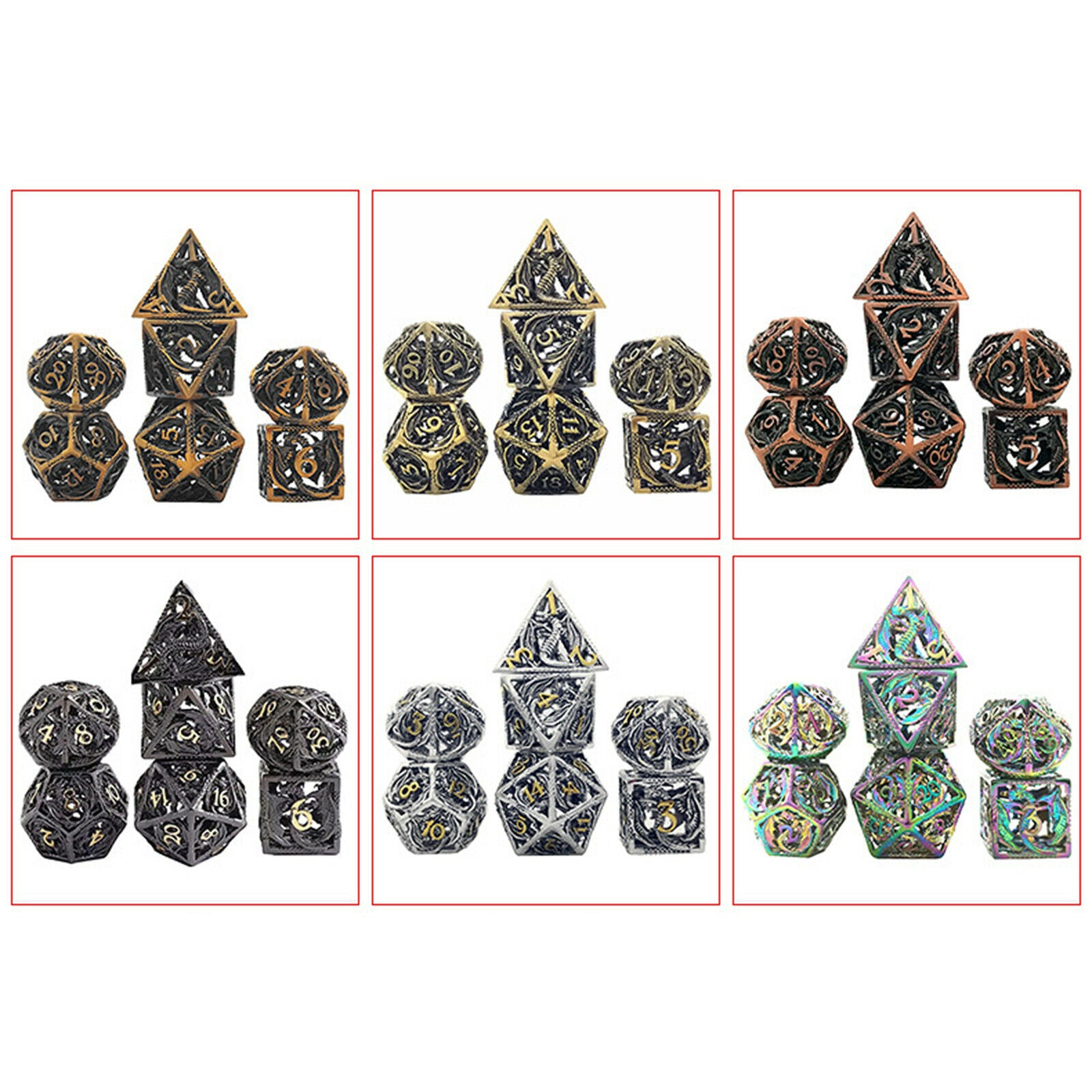 Ancient Copper Metal Hollow Dice Set Rol Polyhedral Dragon Dice Playing Game