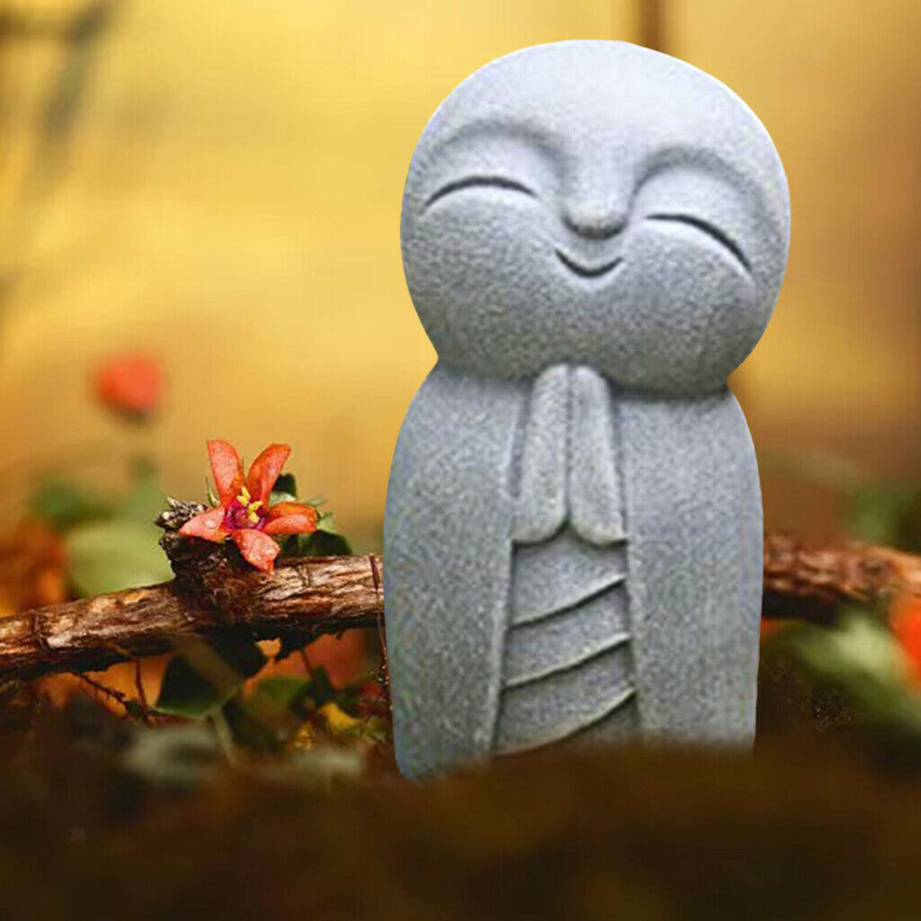 Garden Namaste Praying Volcanic Jizo Japanese Buddha Lucky Statue