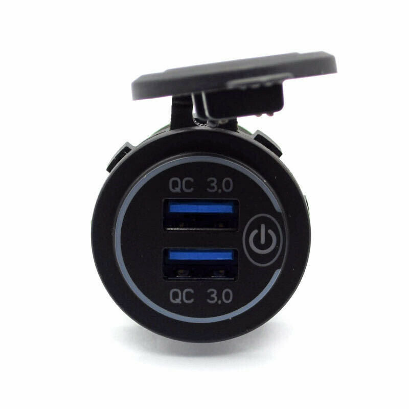 QC3.0 Fast Charging Car Motorcycle Touch Switch Charger Socket Dual USB Port Kit