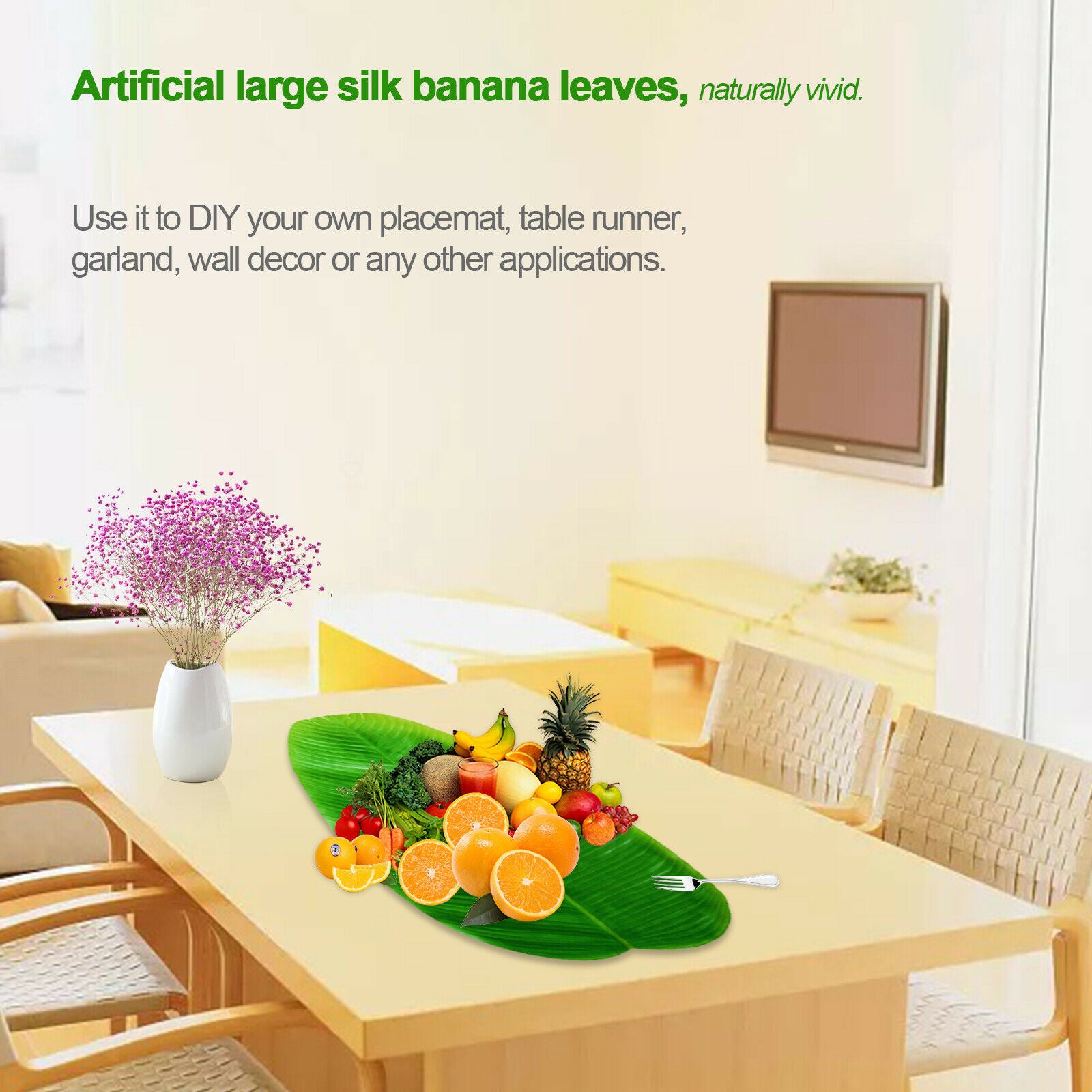 Pack of 4 Large Artificial Green Leaves DIY Decor 58 x 28.5 cm
