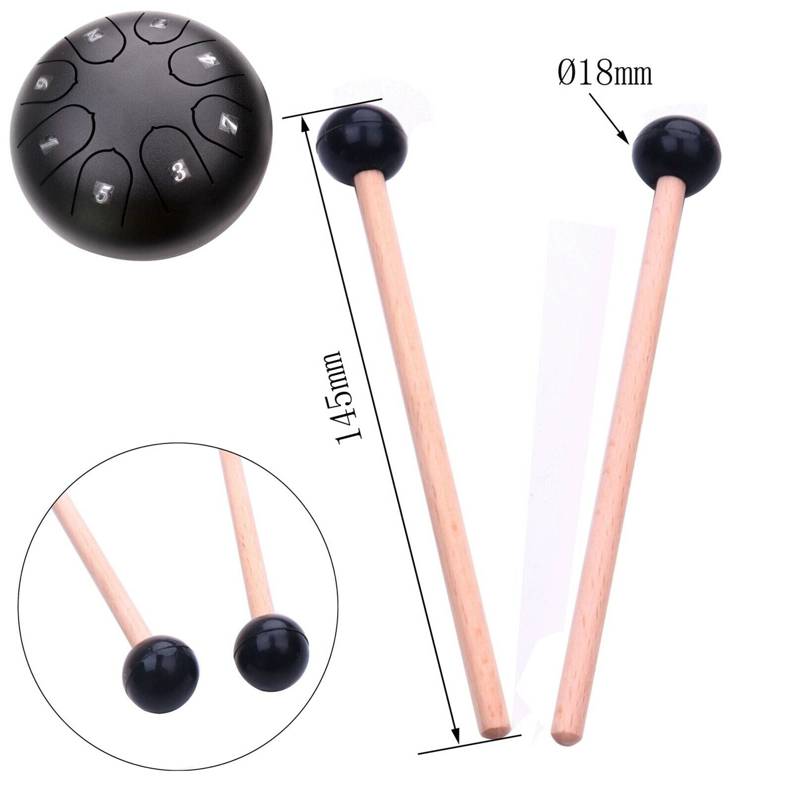 1 Pair Wooden Drumstick Percussion Rubber Marimba Mallets Accessories 145mm