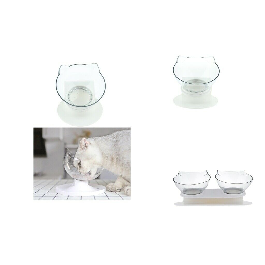 2x Round Plastic Cat Puppy Elevated Food Bowls Raised Food Feeder W/ Stand