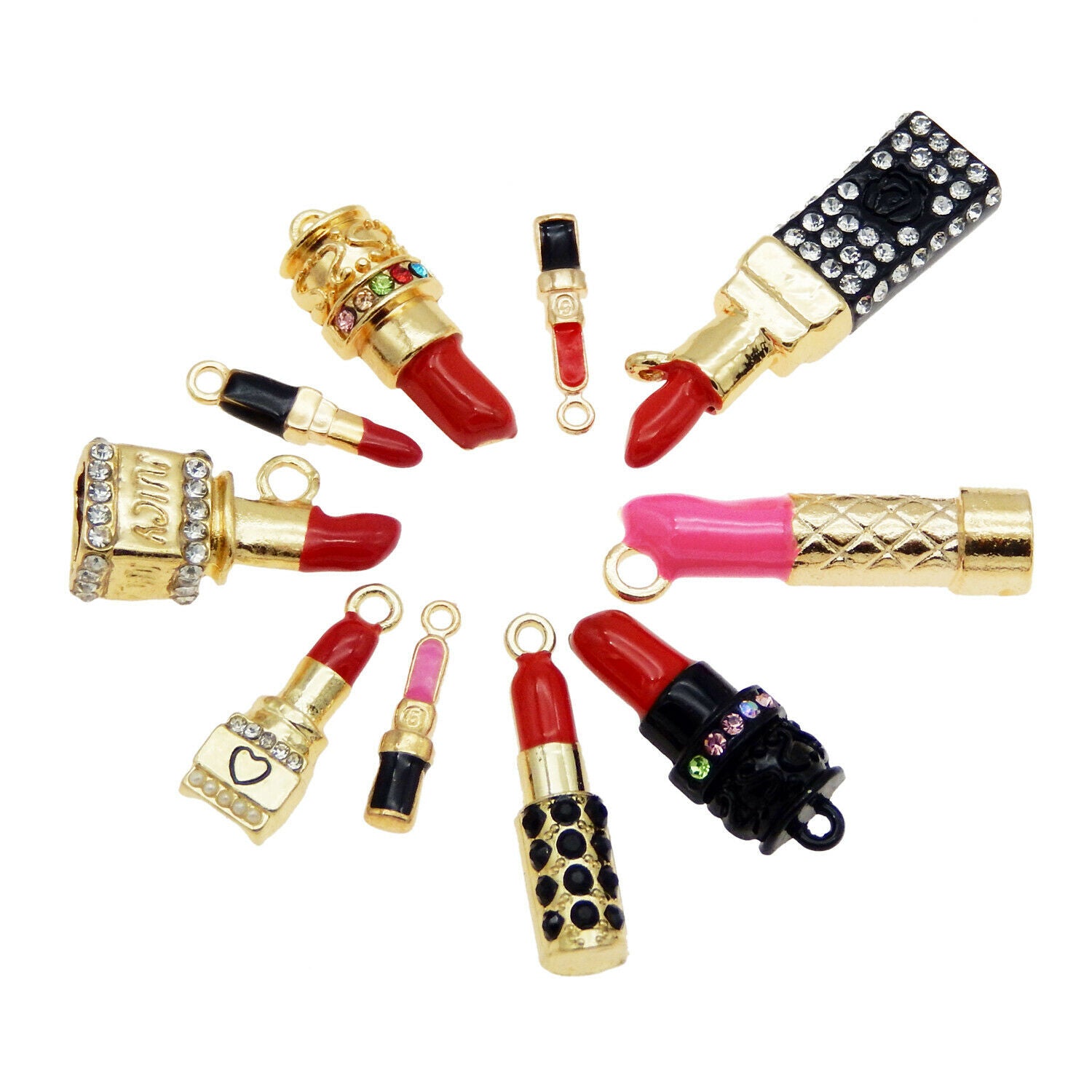 10pcs/Pack Colorful Enamel Plated Cosmetic Lipsticks Pendant Charms DIY Findings