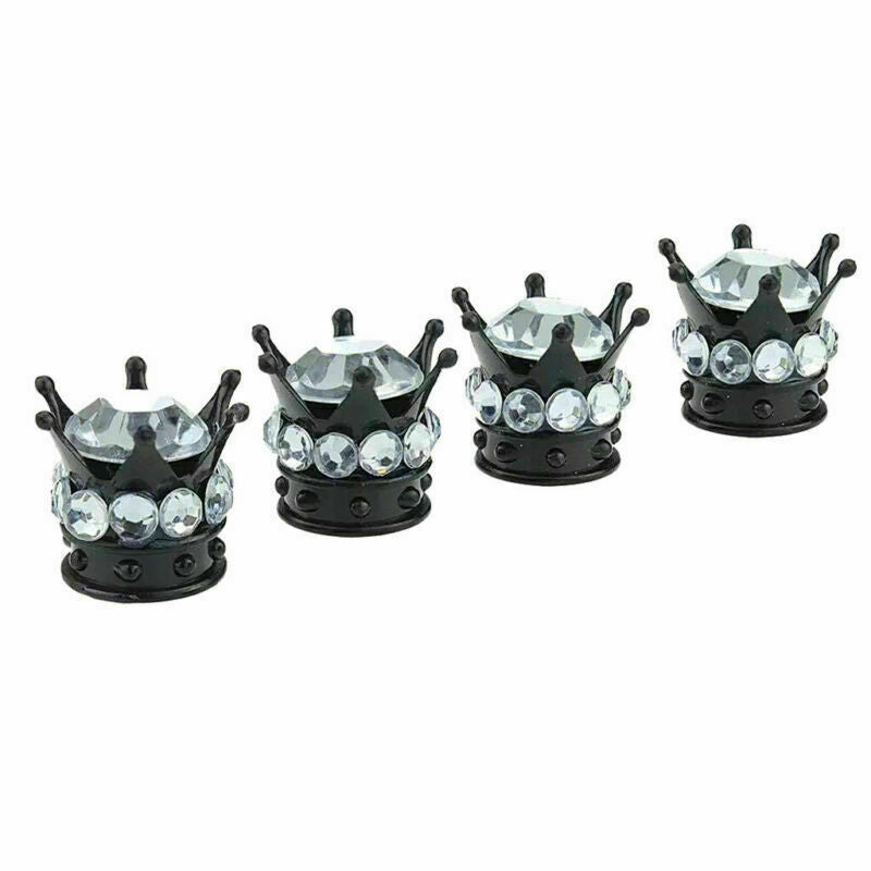4 Chrome Crown Bling Diamond Tire/Wheel Stem Valve Caps car truck White