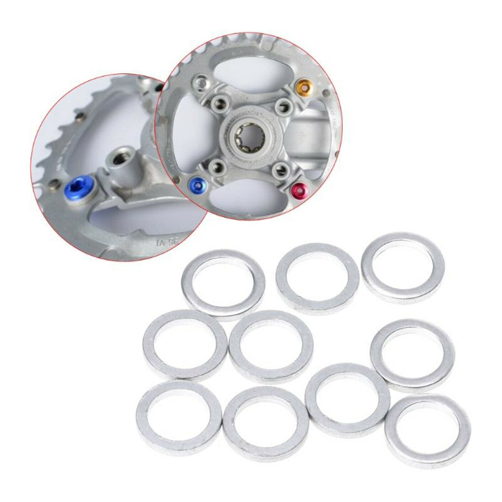 10Pack Bike Bicycle Chainwheel Bolt Spacer Shim Gasket Ring Fixing Part