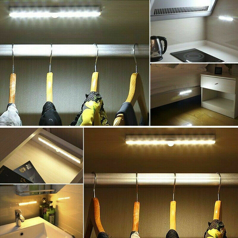 Portable Rechargeable PIR Motion Sensor 10 LED Night Light Cabinet Closet Lamp