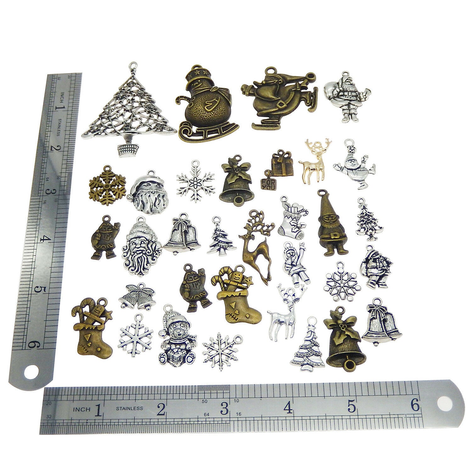 30 PCS Mix Metal Xmas Tree Santa Claus Snowman Pendant Christmas Alloy Charm DIY