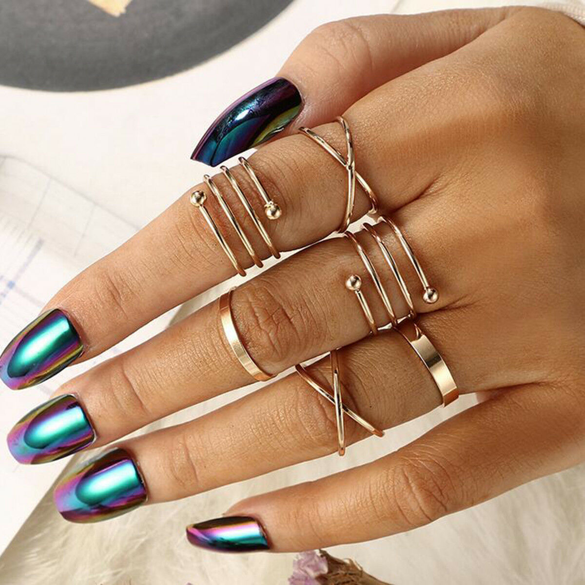 Fashion Stylist 6pcs Ring Set Simple Beauty Midi Knuckle Top of Finger Rings