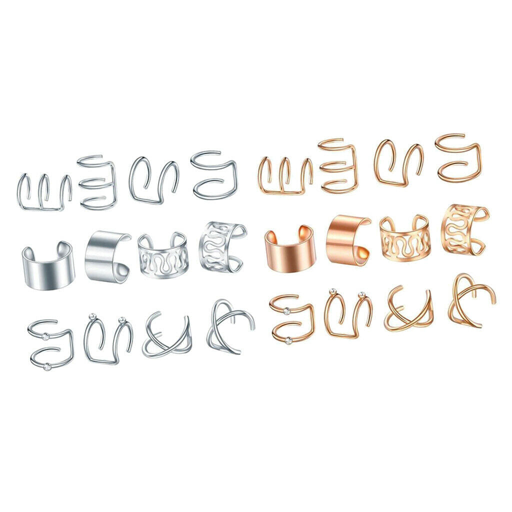 24x Fashion Modern Ear Cuff Mixed Style Non-Piercing Jewelry Women Unisex