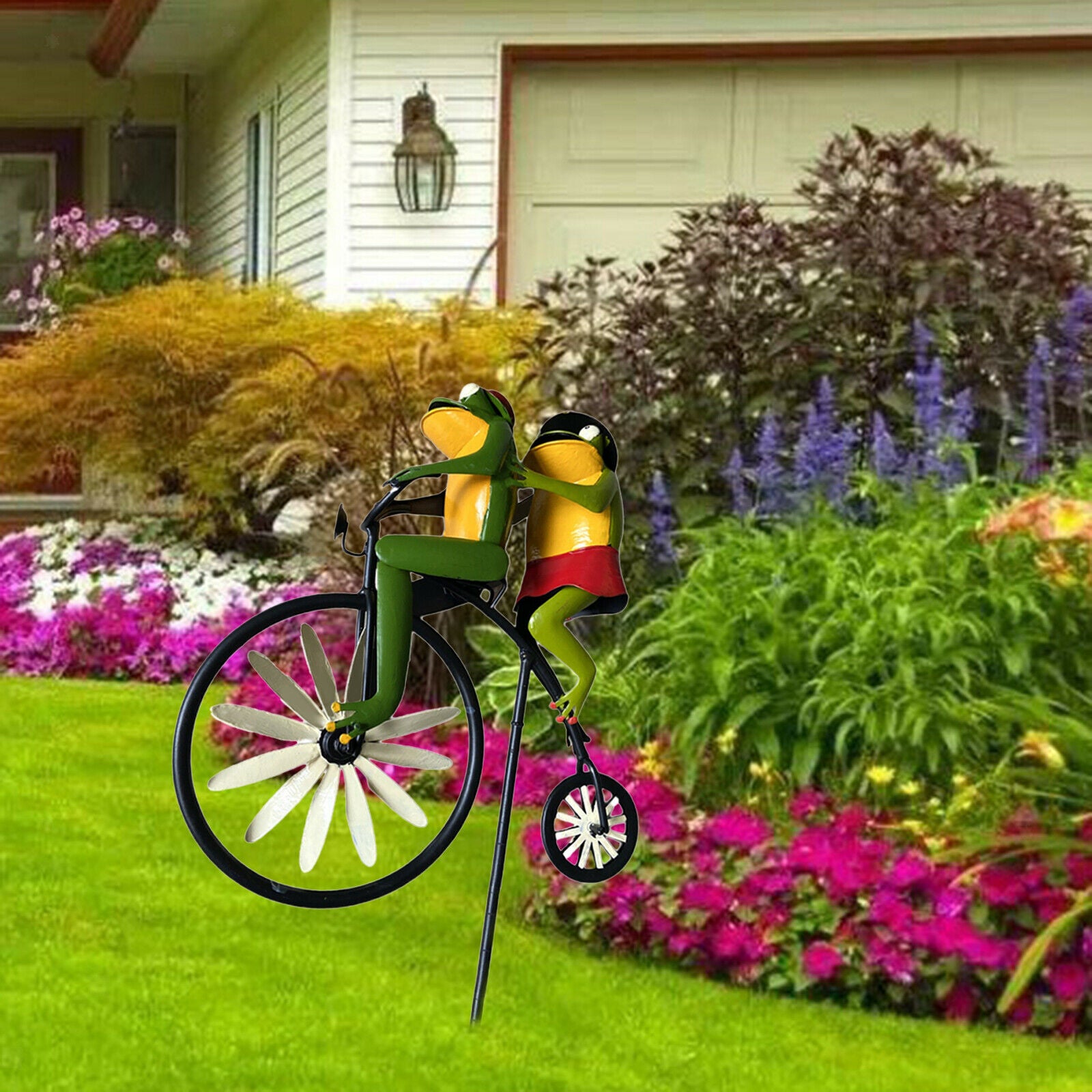 Wind Spinner Stake Frog on Windmill Garden Backyard Lawn Decor Ornament