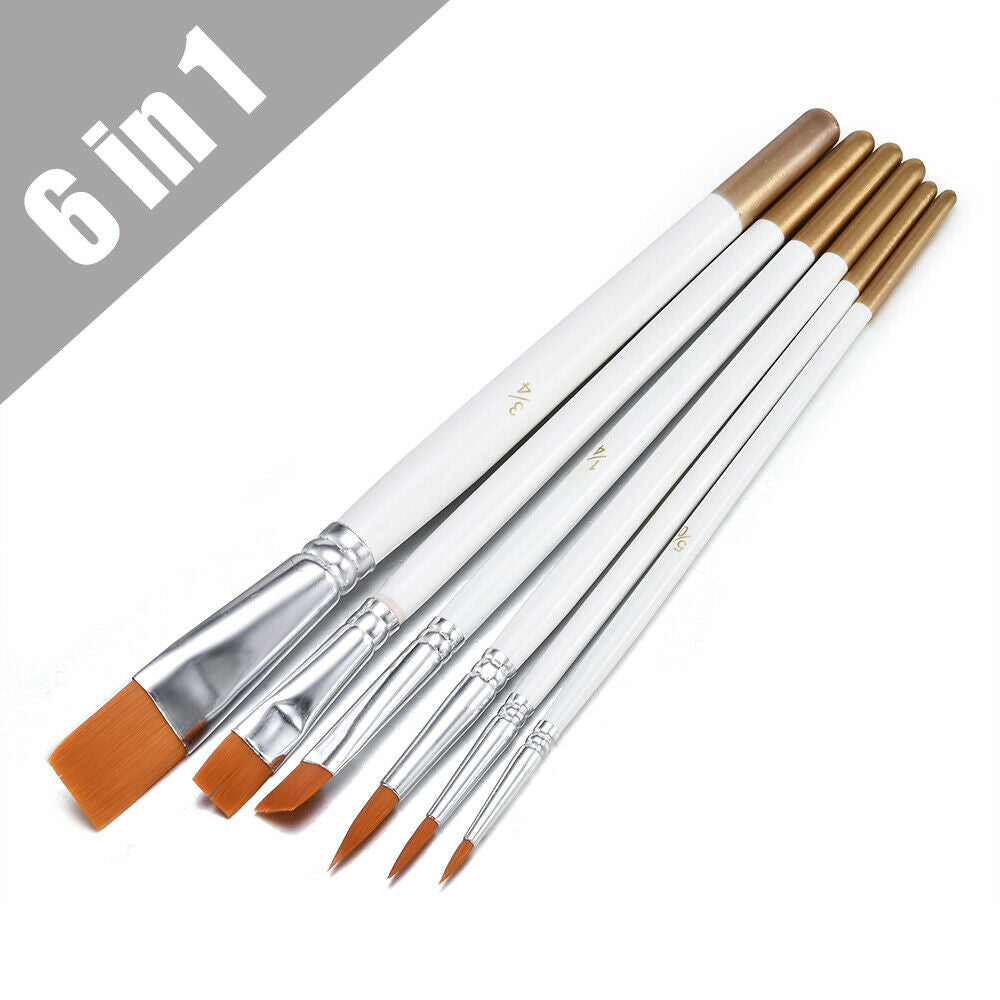 6x Art Painting Brushes Acrylic Oil Watercolor Artist Paint Drawing Brush Tools